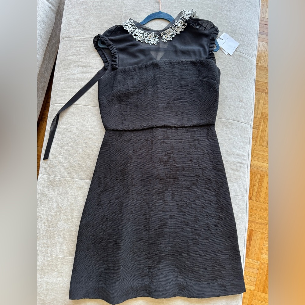 Black Sandro Mock Neck Embroidered A-Line Mini Dress